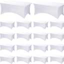 Fixwal 18 Pack 6FT White Tablecloth Rectangle Spandex Fitted Table Cover | Fit for 6 Foot Rectangle Table, Washable Stretch, Ideal for Party, Wedding, Banquet, Buffet, Vendor Booth