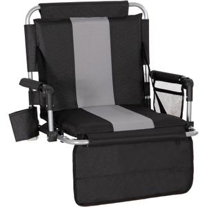 LET'S CAMP Folding Stadium Seat Bleacher Chair with Cup Holder, Mesh Bag and Hide Hooks, Portable Stadium Chair with Back and Cushion (Black Grey) LET'S CAMP Folding Stadium Seat Bleacher Chair with Cup Holder, Mesh Bag and Hide Hooks, Portable Stadium Chair with Back and Cushion (Black Grey)