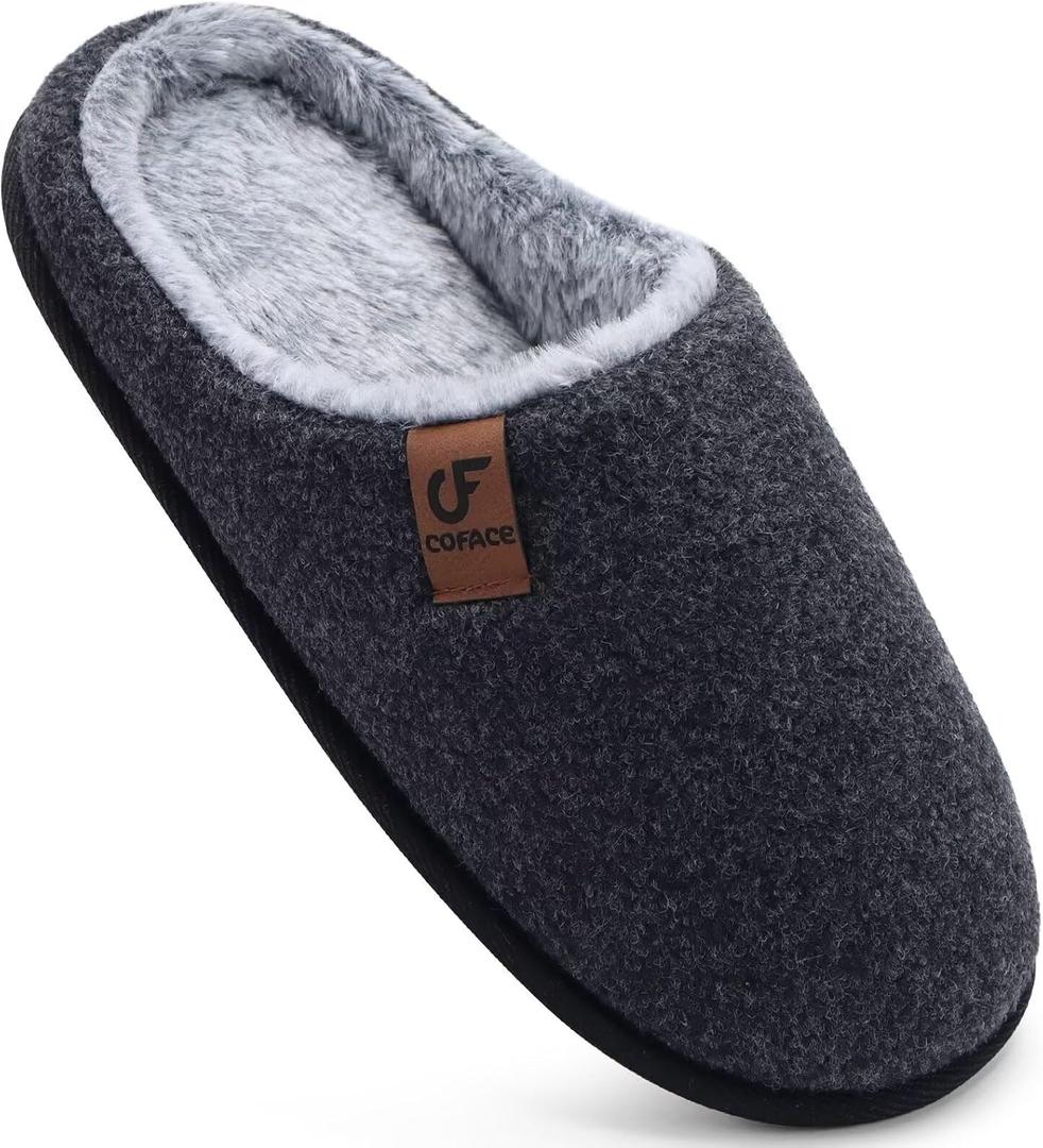 COFACE Womens Cozy Memory Foam Scuff Slippers Ladies Fuzzy Warm Slip On House Shoes With Arch Support, Indoor Outdoor Rubber Sole (Black)
