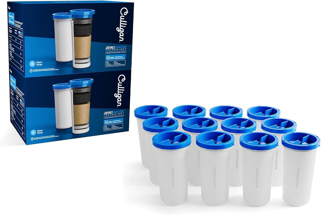 Culligan with ZeroWater Technology Replacement Filter 12-Pack, 5-Stage Advanced Water Filter IAPMO Certified to Reduce Lead, Total PFAS (Forever Chemicals), Mercury, Fluoride, and Chlorine