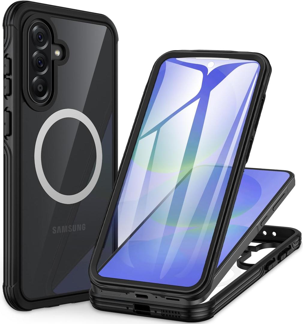 CENHUFO Magnetic Case for Samsung Galaxy A36 5G / Samsung A56 5G, Full Body Phone Case Built-in 9H Tempered Glass Screen Protector [Compatible with Magsafe] Shockproof Bumper Clear Cover - Black