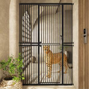 74.8" Extra Tall Pet Gate for Cats29.5"-51.6" Extra Wide Cat Gate,Pressure Mounted Easy Walk Through Pet Gate with Door for Stairs, Doorways, Kitchen(Black)