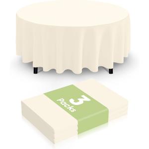 Smiry Disposable Table Cloth 3 Pack, 84 Inch Round Waterproof Plastic Tablecloth, Decorative Round Table Covers for Party, Birthday, Picnic, Beige
