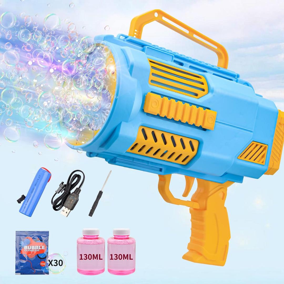 Upgraded Bubble Gun No Dip, Bubble Machine Gun with Light Music, 9000+ Bubbles Per Min Bubbles for Kids and Toddlers Toys, Birthday for Kids-Blue