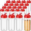 Zhehao 24 Pieces Plastic Spice Containers Plastic Spice Bottles Clear Reusable Large Empty Seasoning Jars with Shaker Lids for Kitchen Storage Seasoning Powder Herbs(16 oz,Cylinder,Clear and Red)