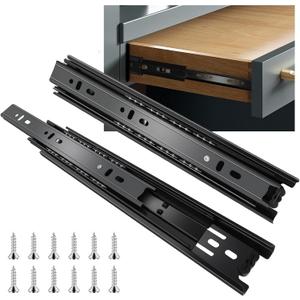 22 inch Drawer Slides 6 Pairs (12pcs) Full Extension Ball Bearing Drawer Rails Side Mount 3 fold Metal Dresser Runners for File Cabinet Trash Can Kitchen Wardrobe Glides 22" Black 100 LB Capacity