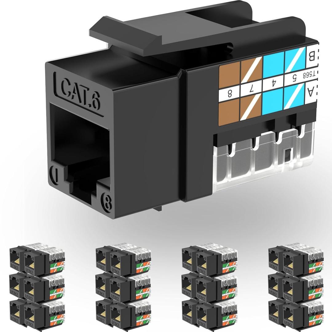 Rapink RJ45 Keystone Jack Cat6 10G Support, Keystone Jacks UTP 25 Pack for Wall Plate and Patch Panel, Rj45 Keystone 90 Degree Black Color for Cat6, Cat5e, Cat5 Cabling