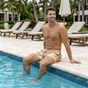 Men's Swim Trunks with Compression Liner, Quick Dry Hawaiian Swimwear Bathing Suit Drawstring Board Shorts (L, Khaki Coconut Tree)