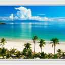 Kiddale Fake Windows Wall Sticker, Removable 3D Beach Seascape Faux Windows Wall Decals for Bedroom Living Room Decoration,27.5"x18"