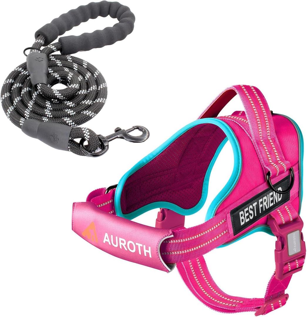 AUROTH Dog Harness and Leash Set, Soft Padded Service Dog Vest with 5.25FT Dog Leash, No Choke, Easy On Pet Vest, Adjustable Reflective No Pull Dog Harness for Large Dogs, Easy Walking and Training