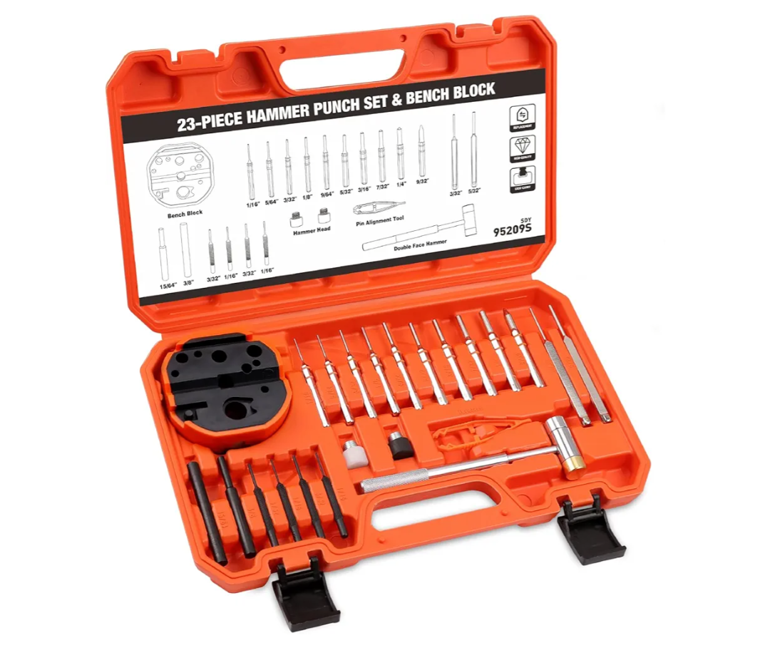 HORUSDY 23-Piece Punch Set Roll Pin Punch Set and Hammer with Bench Block, Punch Tool Ideal for Maintenance