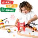 Play22 Wooden Train Set Toddler Toys - 38 Pieces Wood Train Track Set for Toddlers 3-4 Years with Crane, Bridge & Accessories