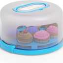 Cake Cupcake Carrier with Lid and Handle + Cake Stand Plate with Dome | 10" Round Cake Container Holder with Cover | Plastic Pie Carrier Cake Storage Container | Bunt Keeper Platter Tray for Transport