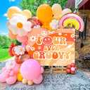 78 PCS Four Ever Groovy Party Decorations Backdrop with Balloons Daisy Hippie Boho Birthday Decor Kit for Wall Photo Booth Baby Shower Theme Parties