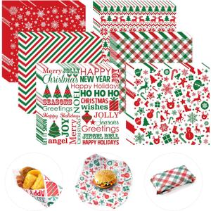 240 Pcs Christmas Wax Paper Dry Waxed Deli Paper Sheets 12x12 inch Sandwich Wrap Papers Winter Decorative Food Basket Liner Waterproof Greaseproof Food Papers Sheets for Home Kitchen Xmas New Year
