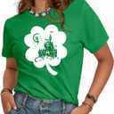 2 x St Patrick's Tshirts for Women - Irish Shamrock T Shirt Lucky Funny Tees Crewneck Sleeve Top Cute Print Tops (Green, XL)