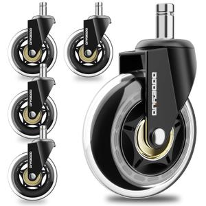 3 Inch Stem 7/16-7/8 Office Desk Chair Wheels ReplacementComputer Gaming Casters for Carpet for Furniture Hardwood Hard Floors Chair Casters Tile Smooth Safe Quiet Rolling660LB set of 5 Not for 1KEA