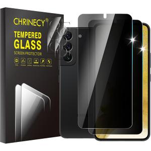 [4 Pack] 2Pack Privacy Screen Protector Compatible for Samsung Galaxy S22 with 2Pack Camera Lens Protector, 9H Hardness, Anti-Spy, Easy Installation