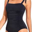 Tempt Me Women's Black One Piece Swimsuits Ruched Slimming Bathing Suits Vintage Swimwear XXS