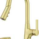 Pfister Tasso Kitchen Faucet with Pull Down Sprayer and Soap Dispenser, Single Handle, High Arc, NSF Certified, Brushed Gold Finish, F5297TSOBG
