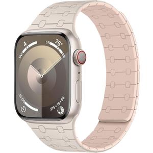 Amizee Magnetic Bands Compatible with Apple Watch Band 49/46/45/44/42/41/40/38mm Women Men, Sport Silicone Strap for iWatch Ultra 3/2/1 Series 11 10 9 8 7 6 5 4 SE3/2/1 (42/41/40/38, Starlight Pink)