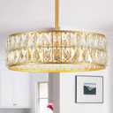 16” 4-Light Modern Crystal Chandeliers Gold Dinning Room Light Fixture, Round Pendant Light Kitchen Island Chandelier, Flush Mount Ceiling Light for Living Room Entryway Bedroom Foyer, Round D16"-Rod
