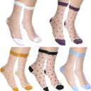 Yolev 5 Pairs Sheer Polka Dot Socks Ultra Thin Womens Sheer Sock Cute See Through Socks 5 Colors Ankle Sock for Women, One Size