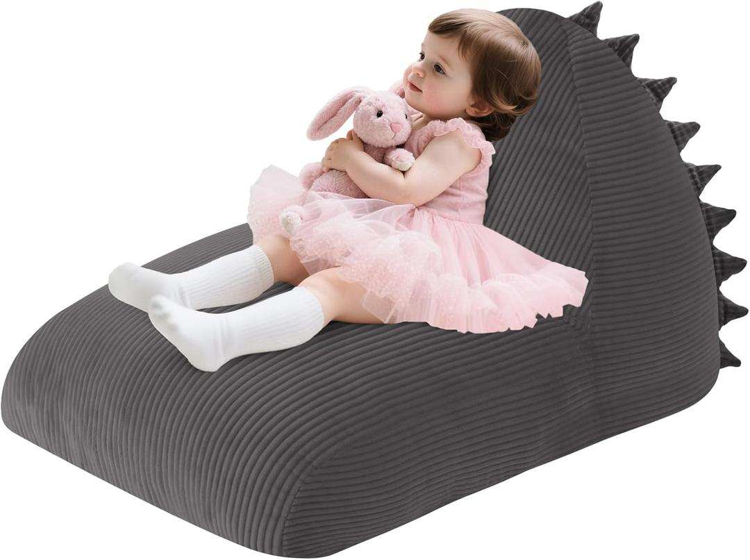 COMAX Bean Bag Chairs for Kids, Dinosaur Kid Beanbag Chair with Filler, Toddler Lounge Bean Chair Corduroy, Lazy Floor Lounger for Girls and Boys Stuffed, Grey (39.4"D x 23.6"W x 23.2"H, Dark Gray Unicorn)