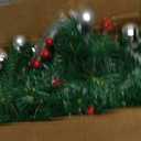 Pre-lit Artificial Christmas Garland, Green Rattan with Silver Flower Decorations and Battery Operated LED Lights for Home Stairs Fireplace Front Porch Door Display Indoor Outdoor Christmas Decor - 9FT