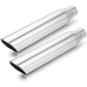 LCGP 2.25 Inch Inlet Exhaust Tip,2.25" Inlet x 3.5" Outlet x 18" Overall Length Weld On Universal Stainless Steel Polished Diesel Exhaust Tailpipe Tip 2-Pack