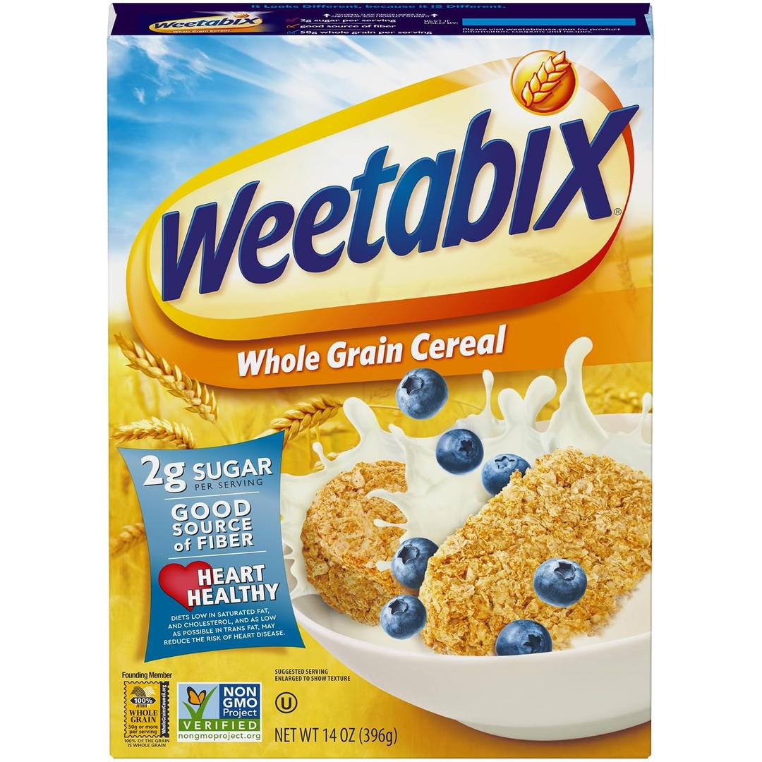 Weetabix Biscuits Whole Grain Cereal, Good Source of Fiber, Low in Fat, Heart Healthy, Vegan, Breakfast or Snack, 14 oz (EXP 06/18/26)