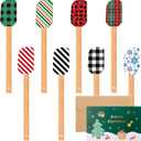8 Pieces Christmas Silicone Spatula Santa Claus Pattern Set Xmas Cake Silicone Spatula with Wooden Handle for Kitchen Stirring Cooking Baking(Stripe Color)