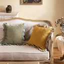 patdrea Shabby Chic Yellow Decorative Throw Pillow Covers 18x18 Set of 2,Farmhouse Linen Pillow Covers with Ruffles,Square Sturdy Throw Pillow Case for Couch Sofa Bed Living Room