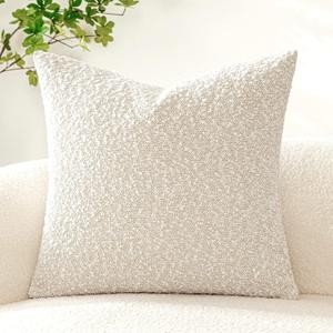 Pack of 1 Decorative Boucle Throw Pillow Covers Textured Square Euro Pillowcaes Accent Solid Cozy Soft Cushion Covers Home Decor for Sofa Couch Living Room Bed,24x24 Inch Lvory