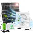Solar Powered Fan with 24000mAh Battery Run Day/Night, 25W 9.8" Solar Fan for Chicken Coop with 2 Fan Speed/Timer, Waterproof Solar Greenhouse Fan for Shed, Chicken Coop, Greenhouse
