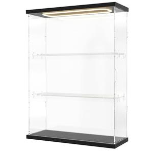 DuvinDD Acrylic Display Case for Collectibles with LED Light Top, 3-Shelves Clear Figure Display Case with Door, Dustproof Hot Wheels Display Case Storage Box Black(12.4x4.5x16.7inch)