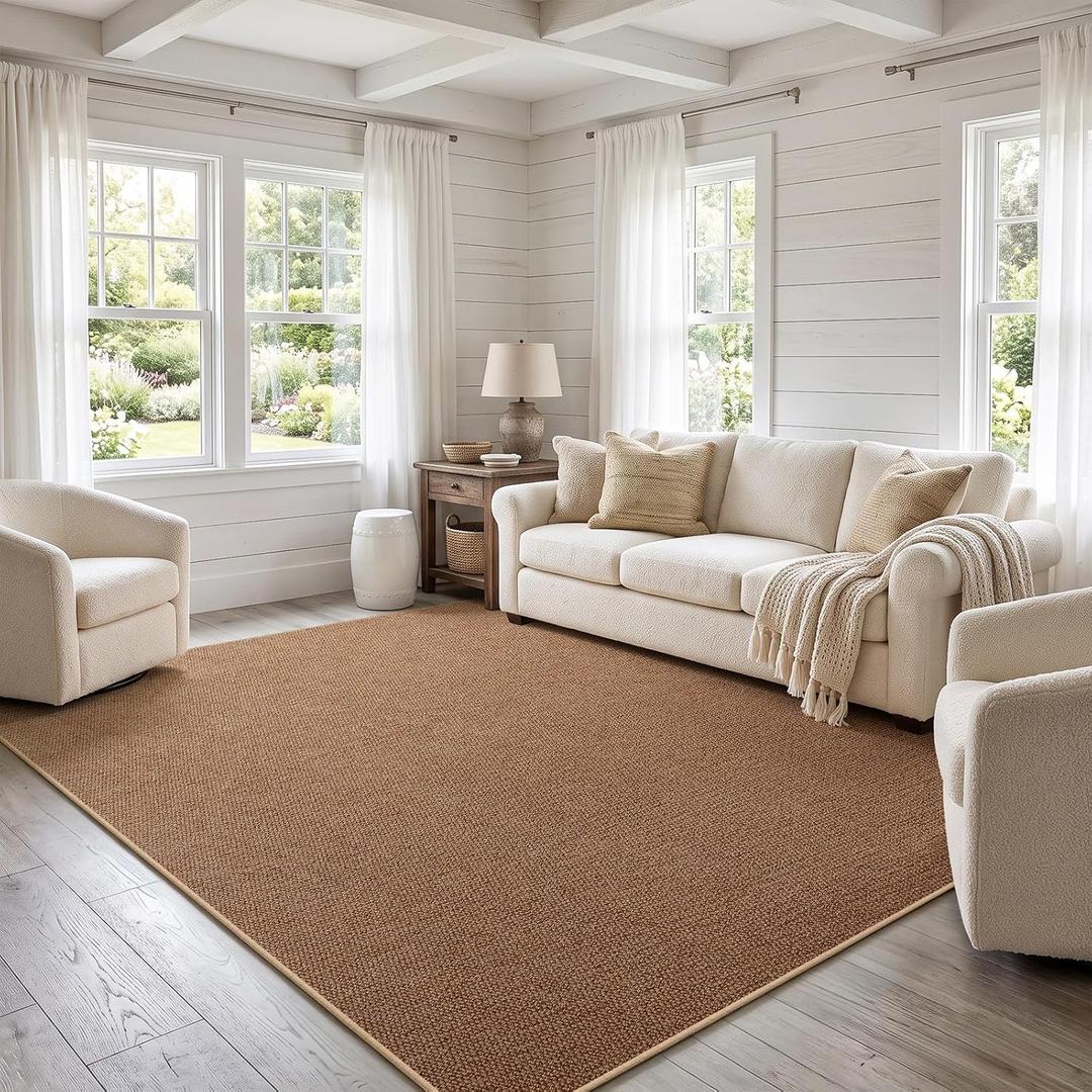 Faux Jute Area Rug 5'x7', Washable & Non-Slip, Warm Taupe