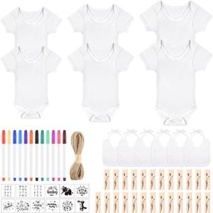 220 Pcs DIY Baby Bibs Bodysuit Set Baby Shower Game White Baby Bibs White Newborn Bodysuit for Baby Shower