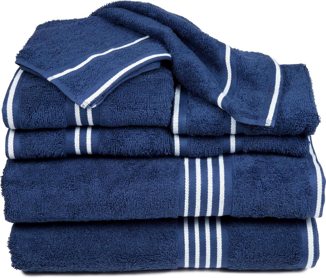 Lavish Home 8PC Bathroom Towels Set - 575GSM 100% Cotton Bathroom Essentials with 2 Bath Towels, 2 Hand Cloths, 2 Wash Cloths, and 2 Fingertip Fabric for Shower, Gym, Dorm and Spa (Navy)