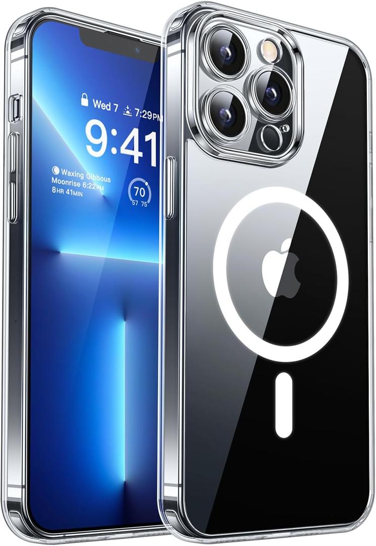 CANSHN Magnetic Compatible with iPhone 13 Pro Max Case, Upgraded [Full Camera Protection] [Compatible with Magsafe] Non-Yellowing Shockproof Protective Bumper Phone Case 6.7 inch - Clear