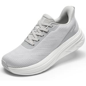 Womens Easy On Walking Shoes Lace Up Comfortable Tennis Shoes with Roomy Toe Box for Women Breathable Running Sneakers (Light Grey, 10.0)