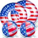 Outus 4 Pcs 4th of July Pool Float and Patriotic Beach Ball Inflatable 36 Inch USA Flag Swim Ring 12 Inch American Flag Tube and 4th of July Pool Toy for Adults Independence Beach Party