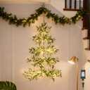 Hairui Lighted Wall Hanging Olive Tree with Timer 3.5FT 140 Warm White LED Fairy Lights, Vine Garland with Lights for Home Room Fireplace Wall Window Christmas Decoration Inside Outside