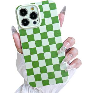 MINSCOSE for iPhone 15 Pro Max Case Aesthetic Checkered Plaid Checkerboard Design Pattern,Trendy Slim TPU Shockproof Protective Full Camera Protection Phone Cover-Green