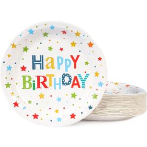 Happy Birthday Party Plates, 9inch-50pcs, Birthday Party Paper Plates, for Decorations
