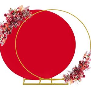 7.2ft Round Backdrop Stand and Red Covers 1 Stable Balloon Arch Stand with Base and 1 Polyster Circle Arch Covers Metal Wedding Arch Backdrop Stand Frame for Parties Baby Shower Garden Decorations