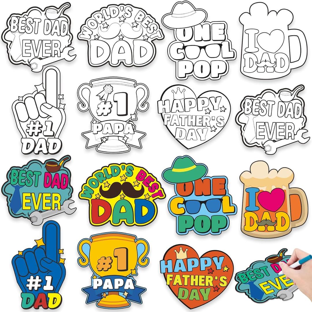 48PCS Fathers Day Crafts for Kids: Make Your Own Father's Gifts Bulk, DIY Coloring Magnets for Father, Magnetic Refrigerator Fridge Cruise Door Decorations(Markers Not Included)