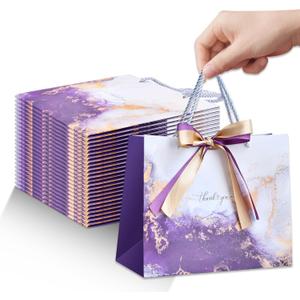 24Pack Medium Gift Bags with Handles,Purple Birthday Gift Bag 9.84'' x 7.87'' x 4.72'',Welcome Bags Return Gifts with Bow Ribbon Wedding Bridesmaid Thank you Gifts Bag Reusable for Christmas Vacation