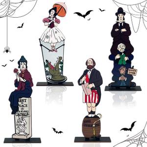 4pcs Haunted Mansion Stretching Portraits Halloween Decoration Haunted Mansion Wooden Centerpiece Signs Halloween Vintage Halloween Table Decorations for Home Decor