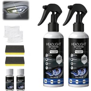 2 x 2Pcs Car Headlight Restoration Polishing Kits,Headlight Restoration Kit,Multifunctional Car Headlight Polishing for All Vehicle Types,Headlight Cleaner and Restorer Kit (100ml+20ml)